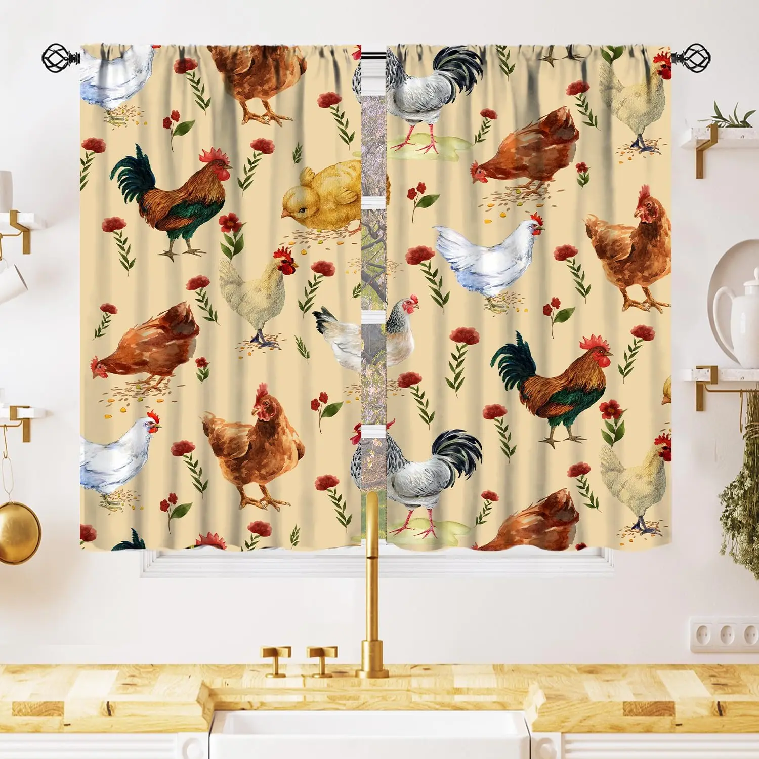 

Farm Chicken Rooster Shower Curtain Rustic Country Style Bathroom Decor Cute Animal Print Bath Curtain for Home Decoration