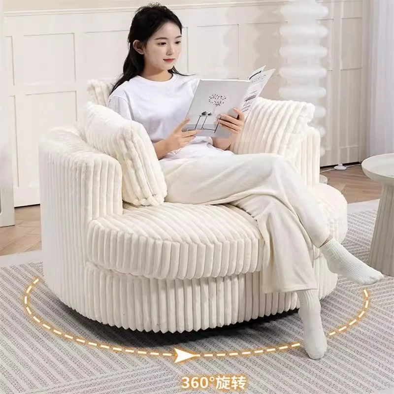 

40" W Oversized Swivel Accent Barrel Chair, 360° Rotate Corduroy Upholstered Modern Round Armchair with Pillows, Leisure Comfy R