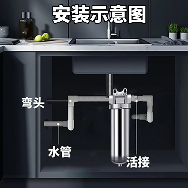 กลางเชิงพาณิชย์ขวดกรองน้ําประปา 10 นิ้วเครื่องกรองน้ําทั้งบ้านกรองครัวเรือนสแตนเลสขนาดใหญ่ไหลด้านหน้า