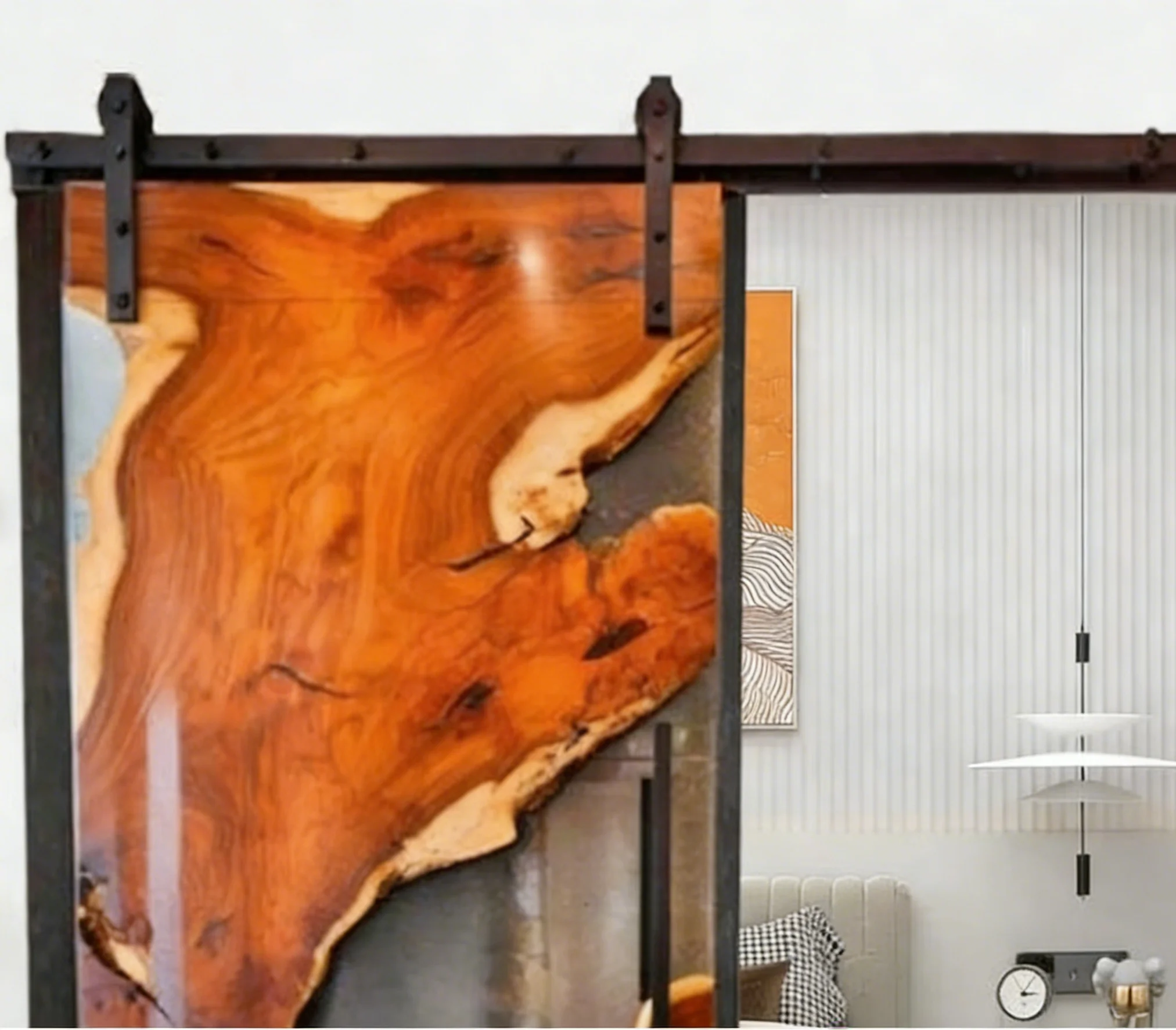 Live Edge Solid Wood Sliding Door for Modern Interiors Handmade Walnut Epoxy Resin River Barn Door