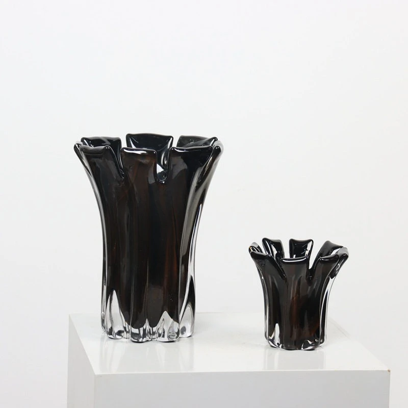 Modern black gold foil petal mouth light luxury glazed vase desktop floral ornament decoration
