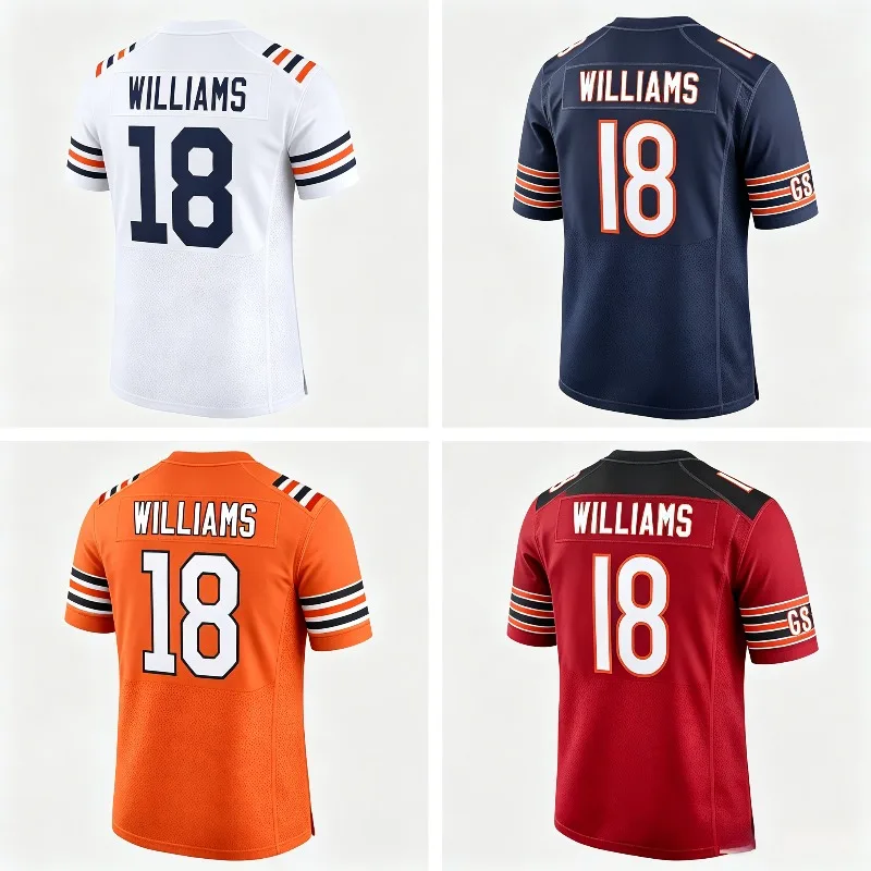 Women's Williams #18 Football Jersey,3Dprint  Red V Neck Short Sleeve Sports Shirt, Breathable Mesh Game Fan Uniform