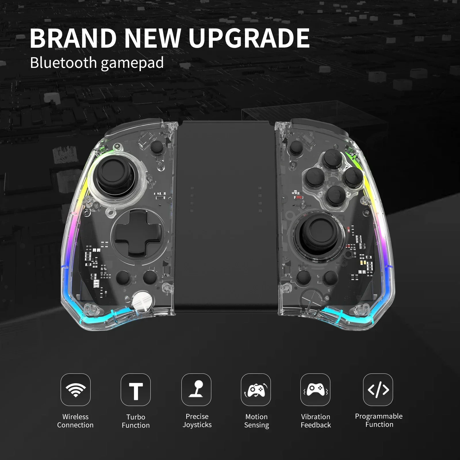 Y40 Transparent Gaming Controller500mAh Battery Dual Motors One-Button Wake-up Motion Six-Axis Turbo Function for Switch