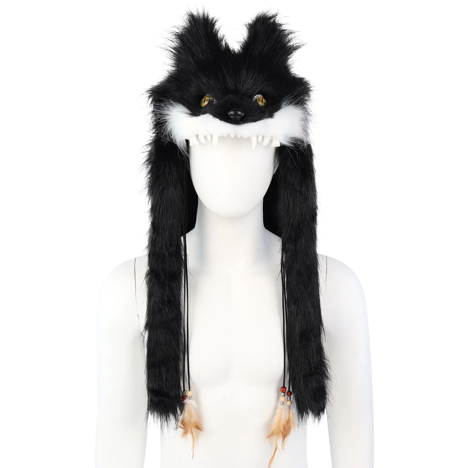 Wolfsmaske aus Kunstfell, Tierkopfmaske in Form eines Wolfs oder Fuchses, Plüsch-Cosplay-Kostümzubehör für Halloween-Partys und Rollenspiele, weiches, flauschiges Outfit. – Detail 7