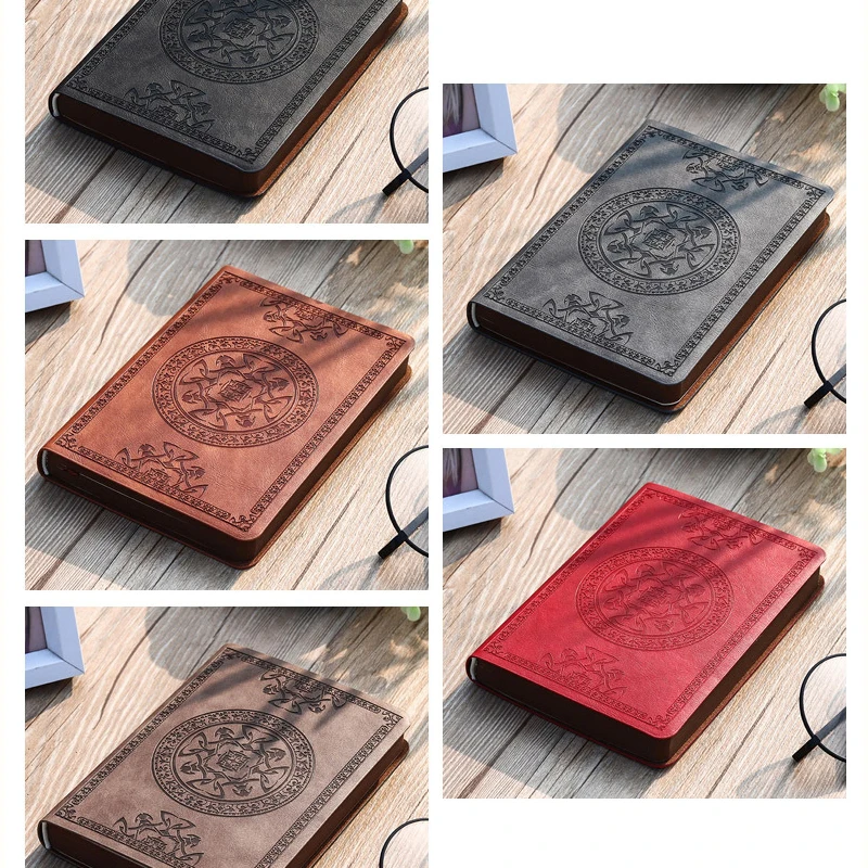 A6 Thickened Pocket Notebooks Creative Retro Pu Notebook Office Bookkeeping Books Embossed Craft Literary Ledger Back To School