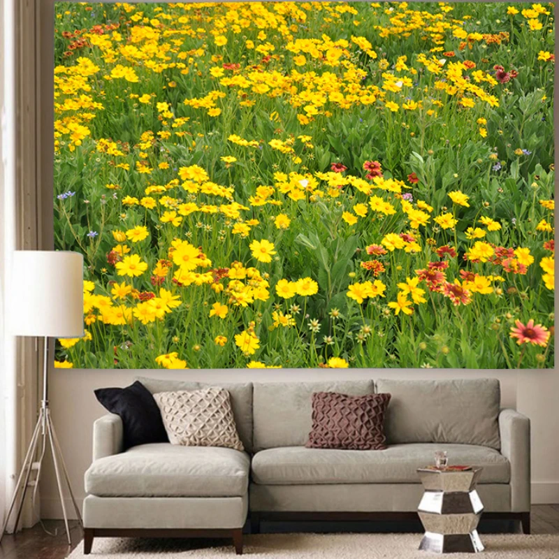 

Autumn Sunflower Tapestry Blue Wood Plank Art Wall Hanging Field Flowers Tapestry Bedroom Room Aesthetics Home Decoration