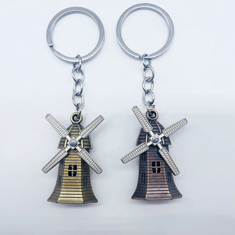 Vintage Metal Dutch Windmill Keychain Pendant Creative Simulation Windmill Keychain Gift Ornaments Car Jewelry Aaccessories