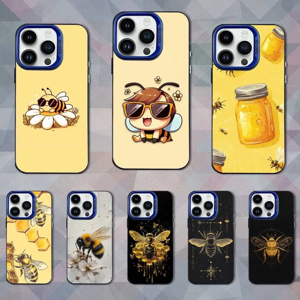 

Cute Animals Yellow Bees Phone Case For iPhone 16,15,14,13,12,11,Mini,Pro,SE,XS,MAX Blue Matte Silicone Cover