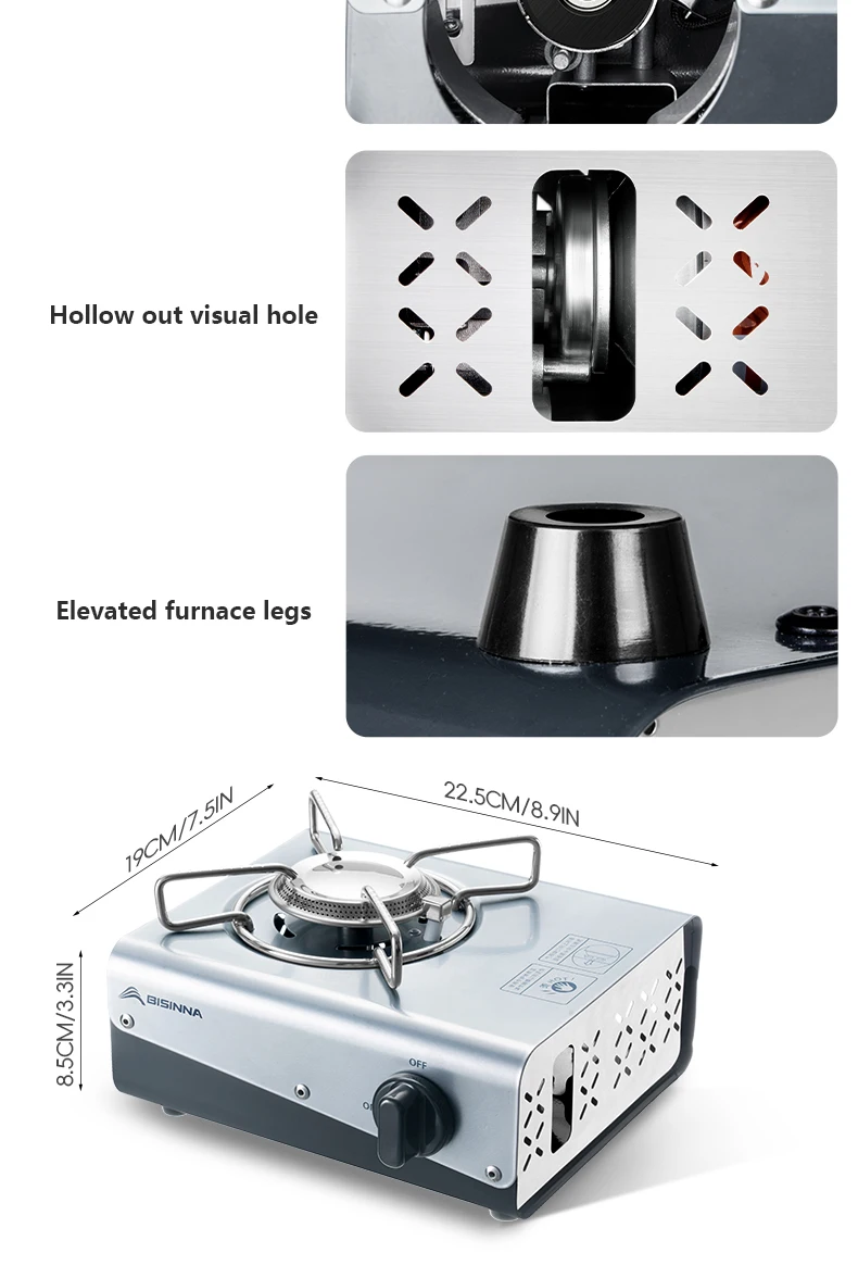 BISINNA Camping-Gasbrenner, tragbarer Gaskassettenofen, 4200 W, hohe Feuerkraft, Touristenbrenner für Picknick im Freien, Wandern, Grillen – Detail 11
