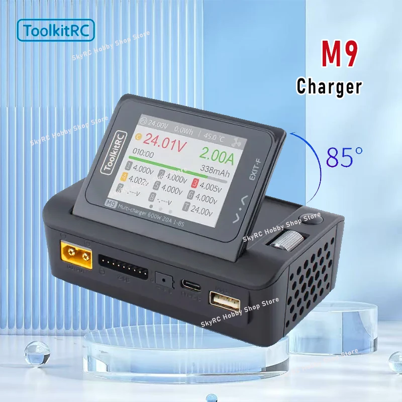 

ToolkitRC M9 Charger 20A Adjustable 2.4-inch IPS Screen Fast Charing DC Smart Charger with Audio Function For 1-8S Lipo Battery