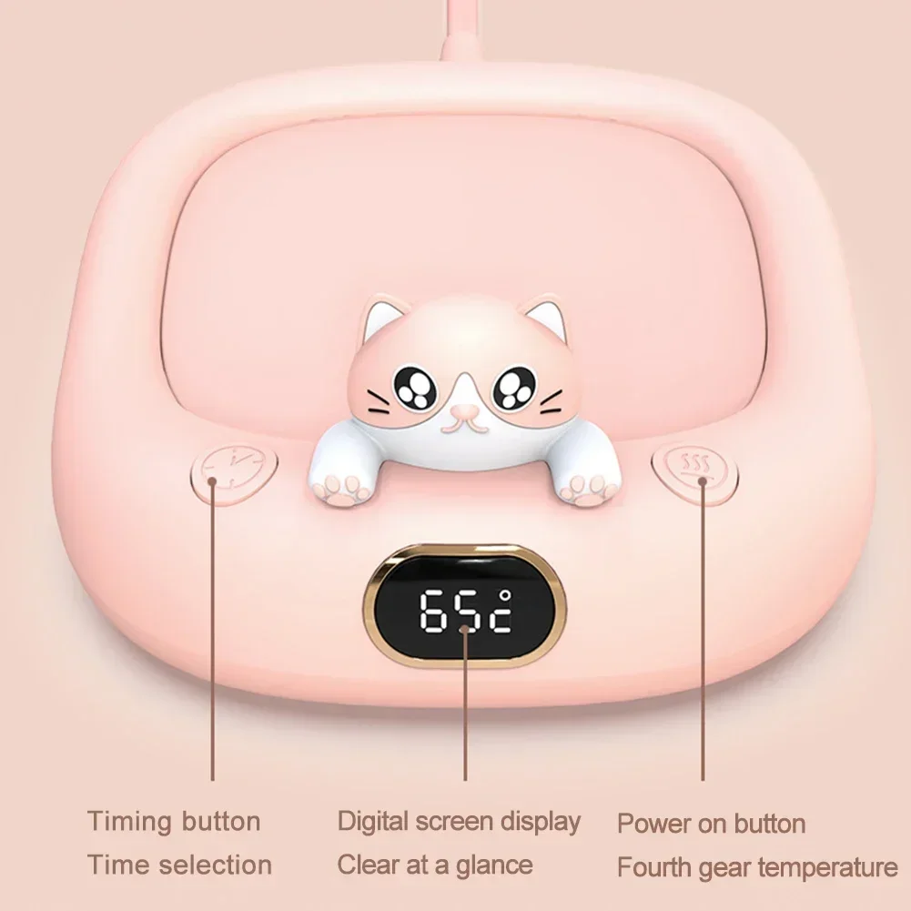 Cat Shape Smart Thermostatic Hot Plate MilkTea Water Heating Pad 4-Speed Mini Portable Cup Warmer Coffee Mug Heating Coaster