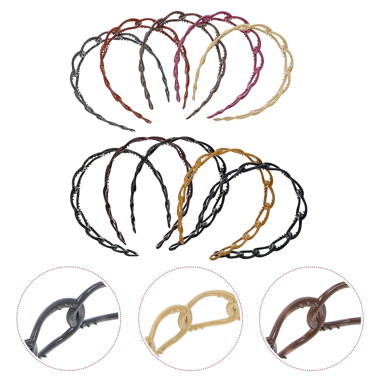 

10pcs Chain Modeling Hair Hoops Retro Woman Hair Decor Charming Headdress Stylish Wide B Mixed Color Girl Hairb Practical Daily