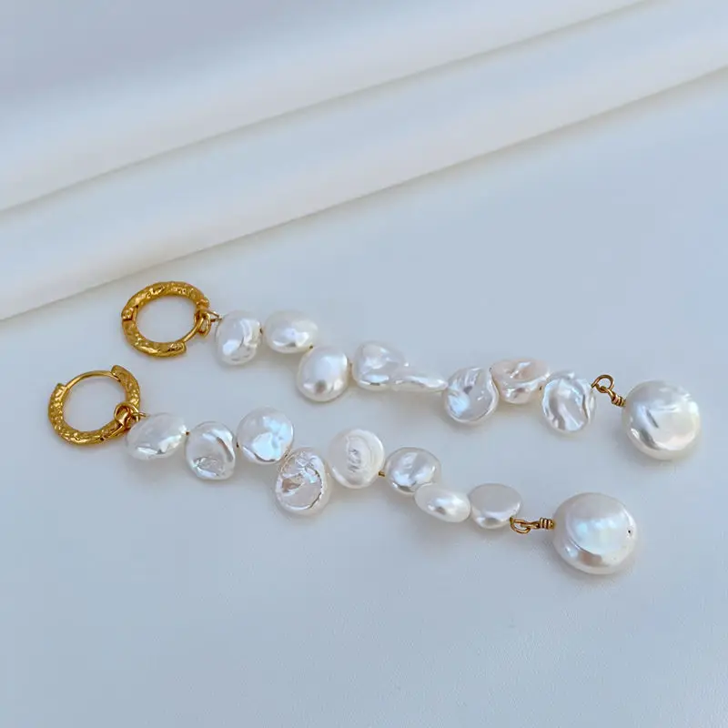 2026 New Year Special-shaped Pearl Earrings Natural Freshwater Pearl Long Earrings Red Carpet Catwalk Style Small Hoop Earrings