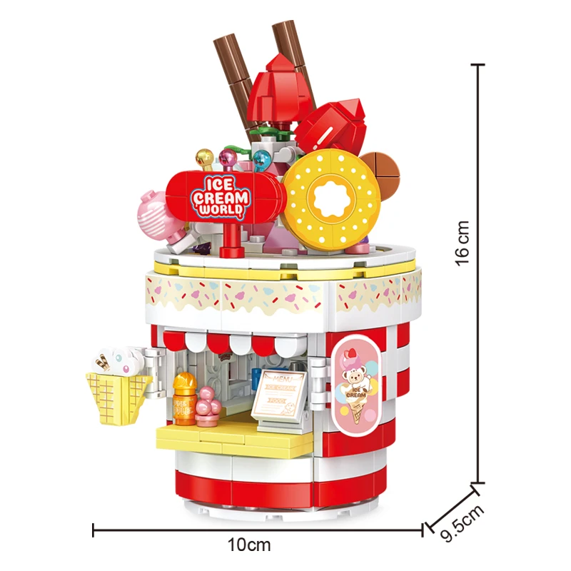 حقيقية Inbrixx دمية دب اللبنات الآيس كريم متجر سطح المكتب الديكور لغز تجميع لعبة مجسمة مفاجأة هدايا عيد الميلاد #4