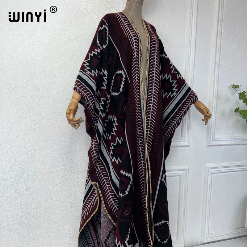 WINYI new Africa printed Winter cardigan woman kimono Fashion party dress Thick Warm Female abaya winter outfits for women coat