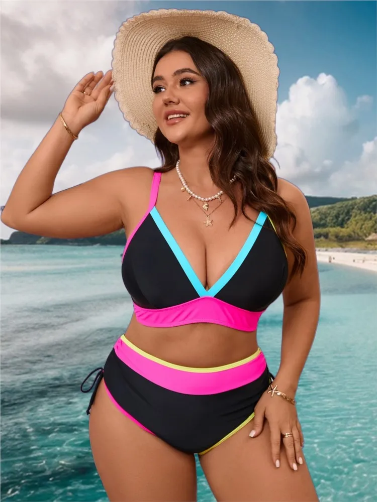 

L-5XL плюс размер бикини с высокой талией женский пуш-ап большой купальник 2026 летний Mujer купальник с контролем живота комплекты бикини