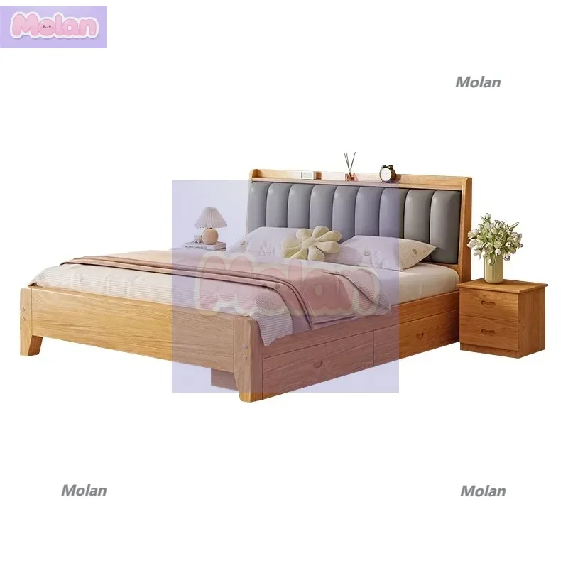 

Solid wood bed 1.5 meters modern simple household bedroom double bed 1.8 meters economical rental room single wood