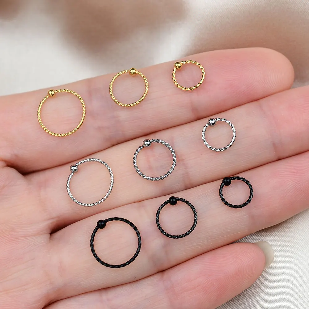 2PC Minimal Stainless Steel With Ball Hoop Earring Nose Ring Cartilage Piercing Accessory Trendy Small Huggie Hoop For Men Women