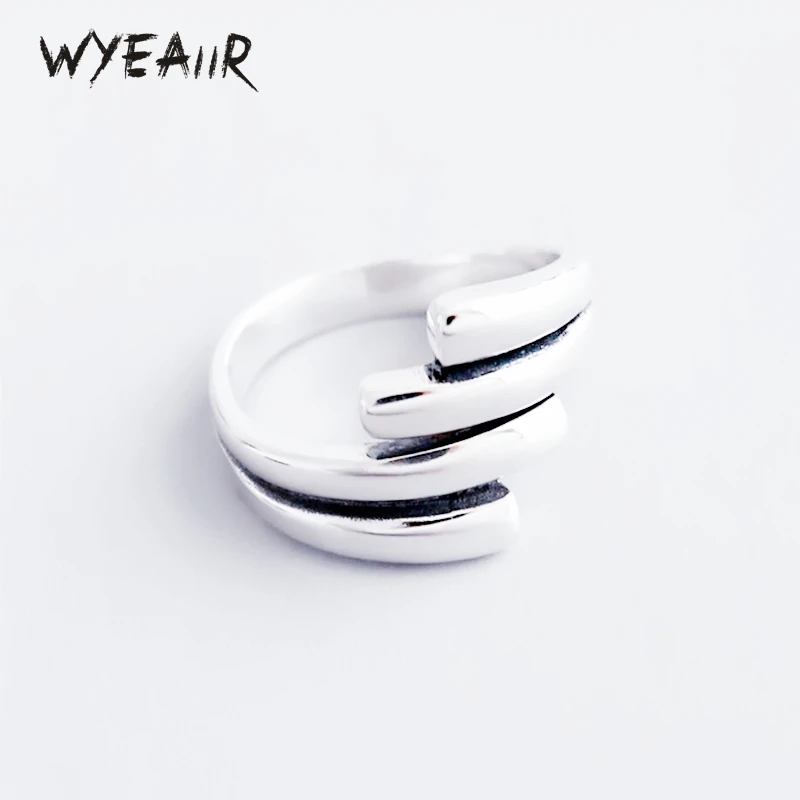 

WYEAIIR 925 Sterling Silver Retro Multi-Layer Geometry Creative Fine Jewelry Resizable Opening Female Ring