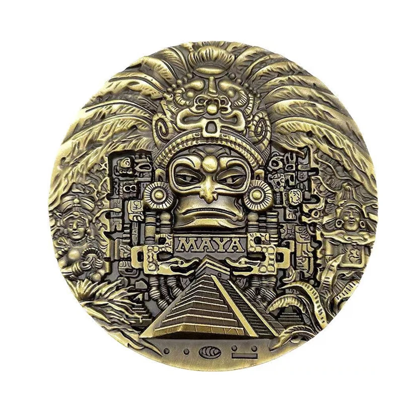Antique Mexican Aztec Mayan Calendar Art Prophecy Culture Lucky Challenge Coin Commemorative Gifts For Adults Office Fun