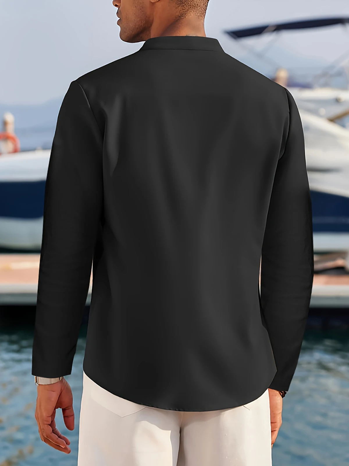 Men's Plus Size Khaki Henley Shirt Long Sleeve Button Lapel Casual Shirts Top Autumn Beach Loose Solid Daily Basic Male Shirts