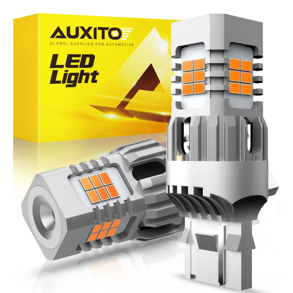 AUXITO 2Pcs T20 LED Canbus No Hyper Flash W21W WY21W 7440 7440NA LED Amber Car Turn Signal Light Bulbs Error Free Auto Lamp 12V