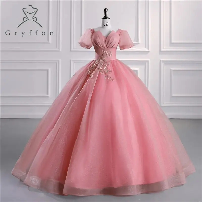 2022 New Vestidos Sweet Quinceanera Dresses Party Dress Elegant Short Sleeve V-neck Ball Gown Luxury Prom Dress Robe De Bal