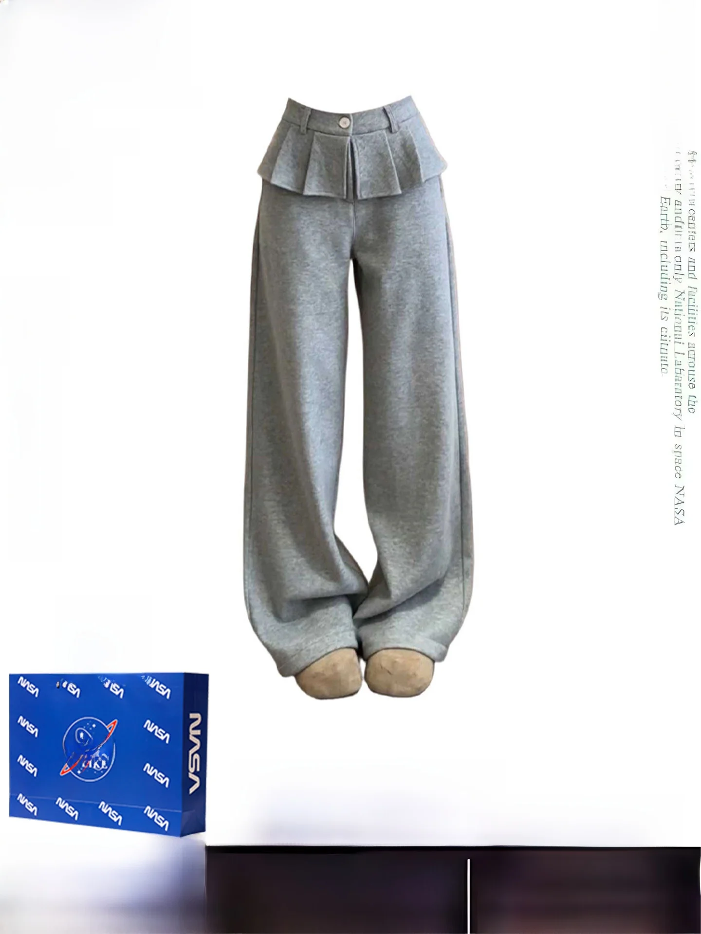 

Korean Sle High Waist Wide Leg Casual Pants Women's Spring Autumn Winter Spor Splicing Pleated Skirt Design Slim Straight