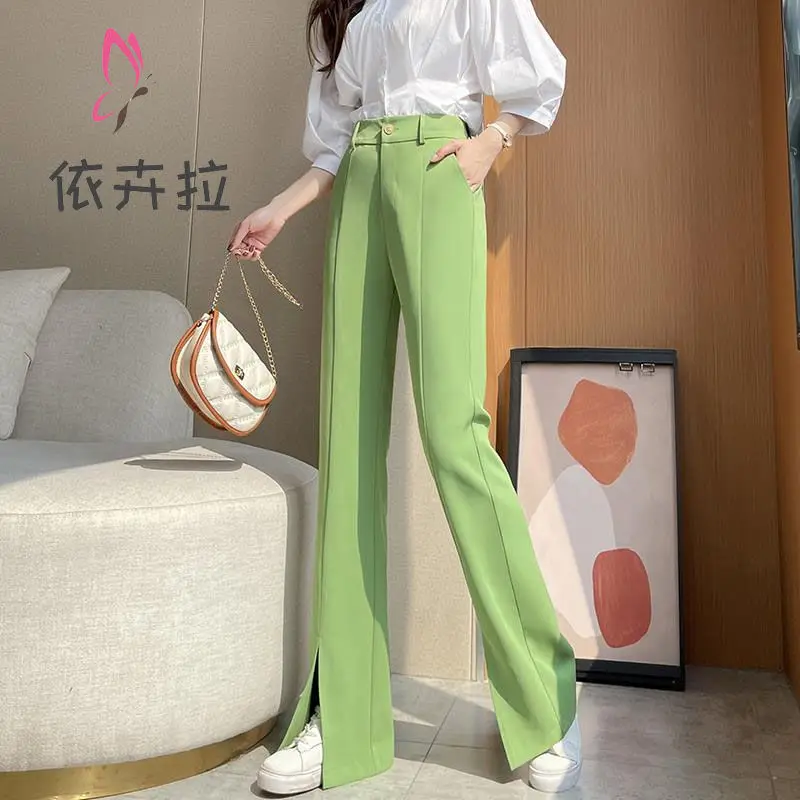 

Slit Boot-Cut Pants High Waist Long Mop Pants Women's 2024 Spring and Autumn Korean Style Slim Fit Slimming Casual Pants Thin