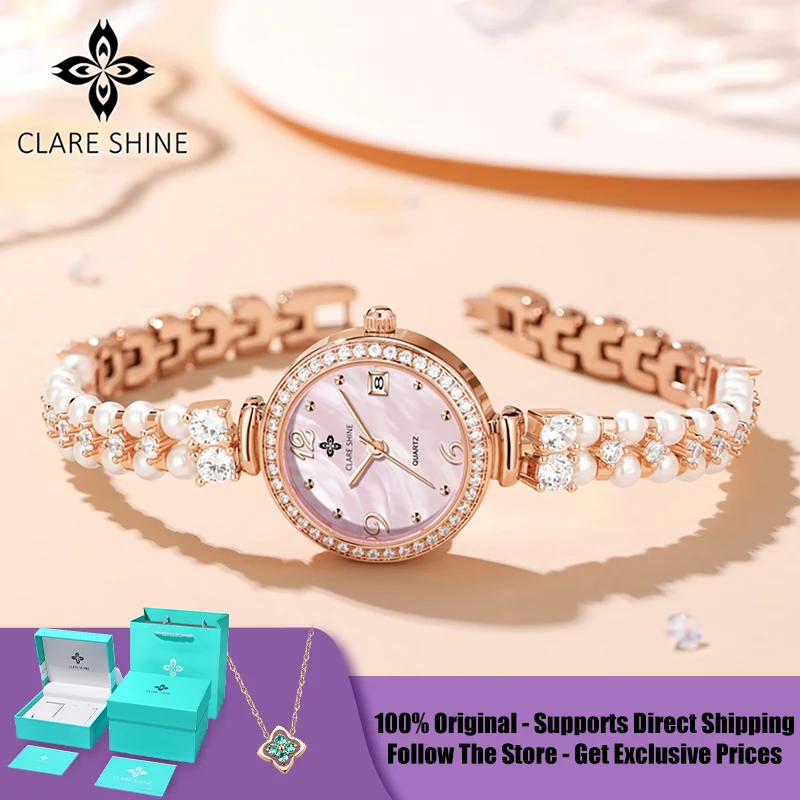 

CLARE SHINE 7703 Pearlescent series small bulb pearl quartz women's watch inlaid with drilling movement