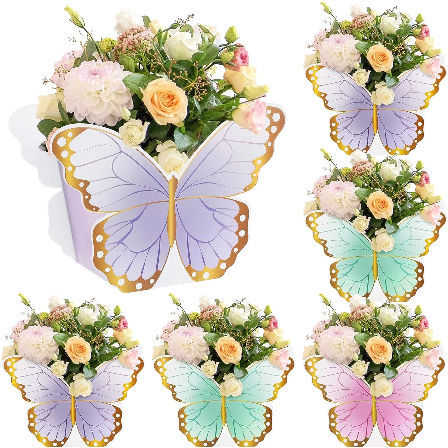 6/12Pcs Butterfly Gift Box 3D Paper Stand Flower Container Candy Treat Colorful Pouches Wedding Easter Party Supplies