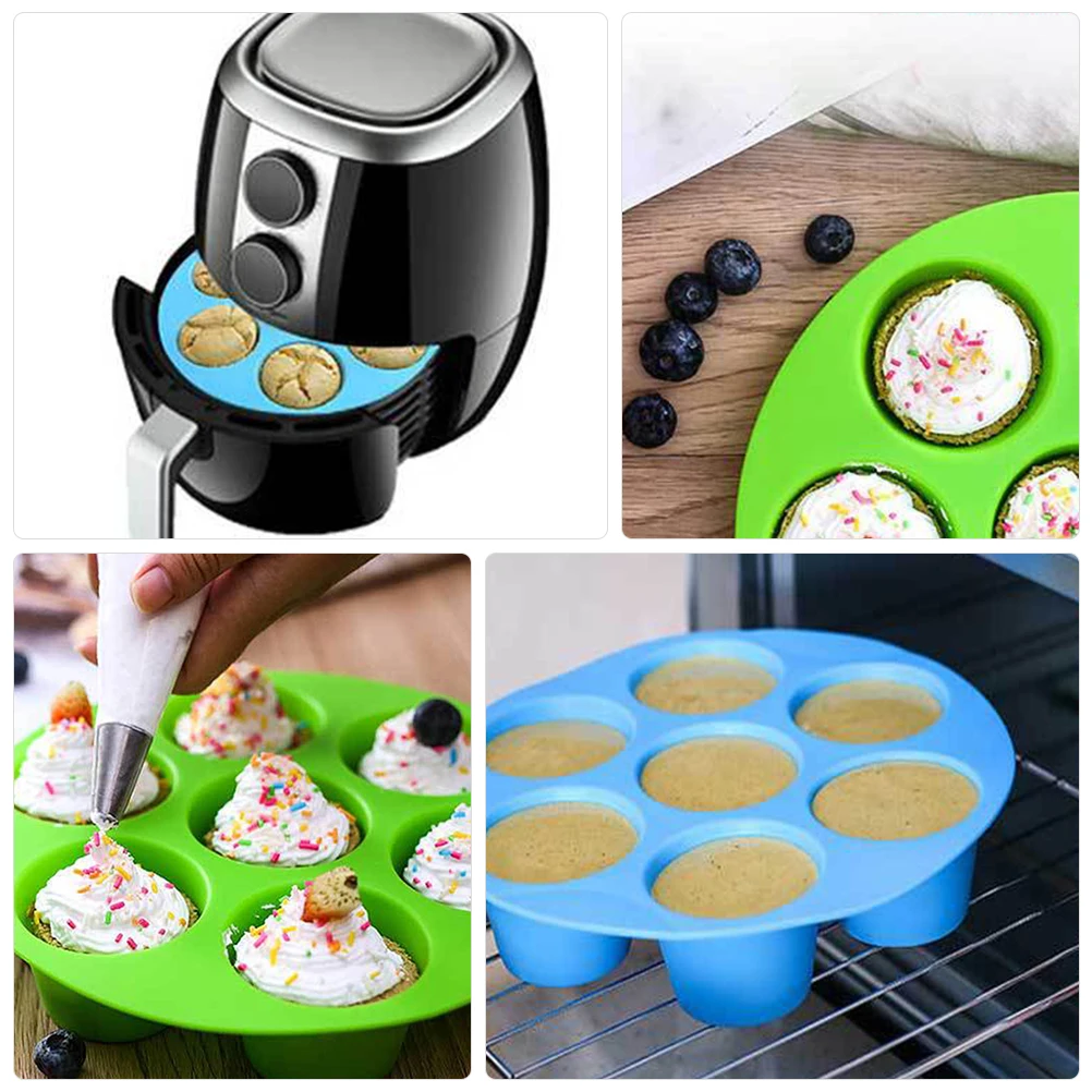 

1pcs Silicone Cake Cup Muffin Mold 7 Holes Air Fryer Accessories Reusable Washable Bake Pan Popsicle Mould Chocolate