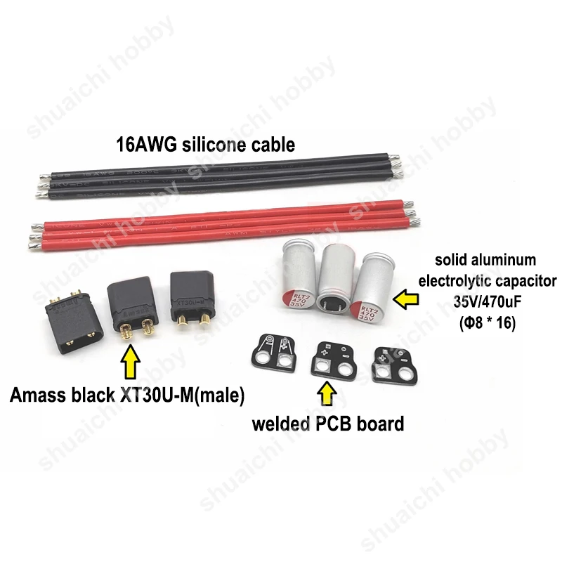 3PCS 3-6S Amass XT30 Plug Filter Cable with 35V 470uF Solid Electrolytic Capacitor XT30U-M Male Connector for RC FPV Drone ESC