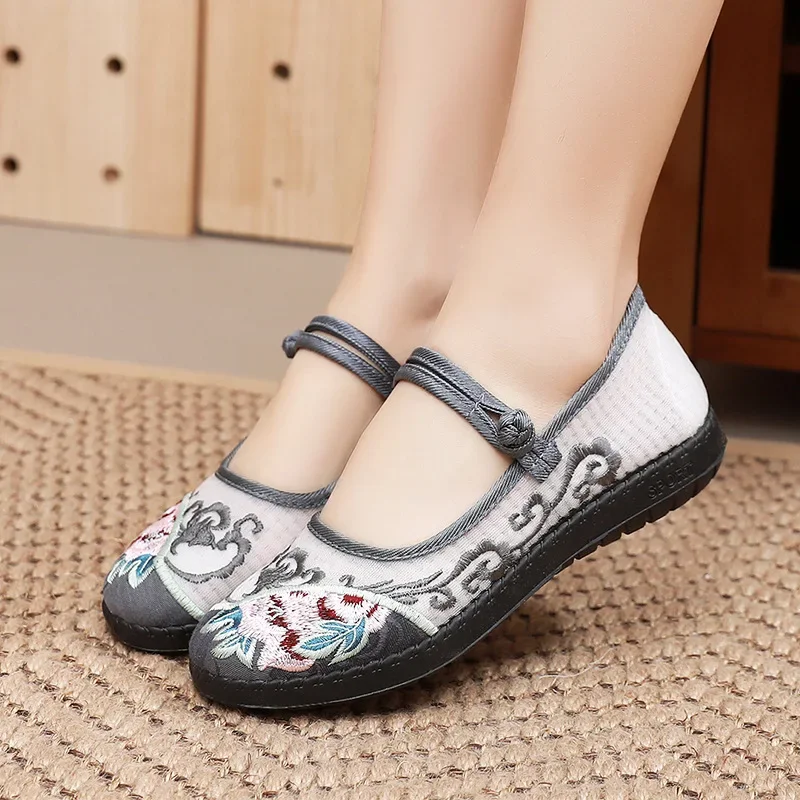XIHAHA Handmade Embroidery Shoes Women's Vintage Embroidered Canvas Ballet Flats Ladies Comfortable Woman Chinese Ballerinas