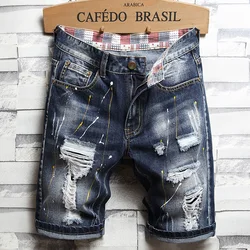 Estate Streetwear cerniera uomo Jeans pantaloncini Jeans strappati per uomo pantaloni foro estetico pantaloncini di Jeans dritti retrò abbigliamento gotico