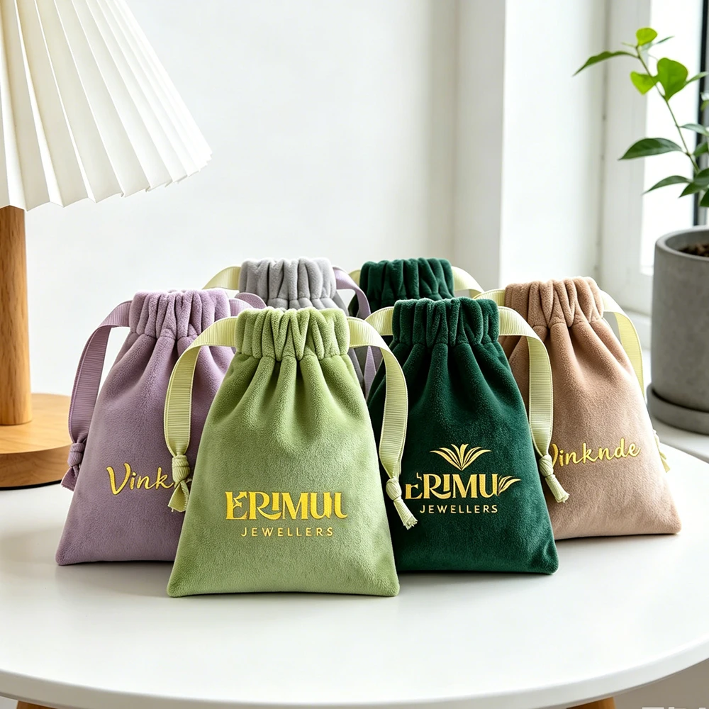 

100Pcs 5x7cm Personalized Logo Jewelry Packaging Bag Velvet Drawstring Pouch Ring Bracelet Pendant Necklace Cosmetic Organizer