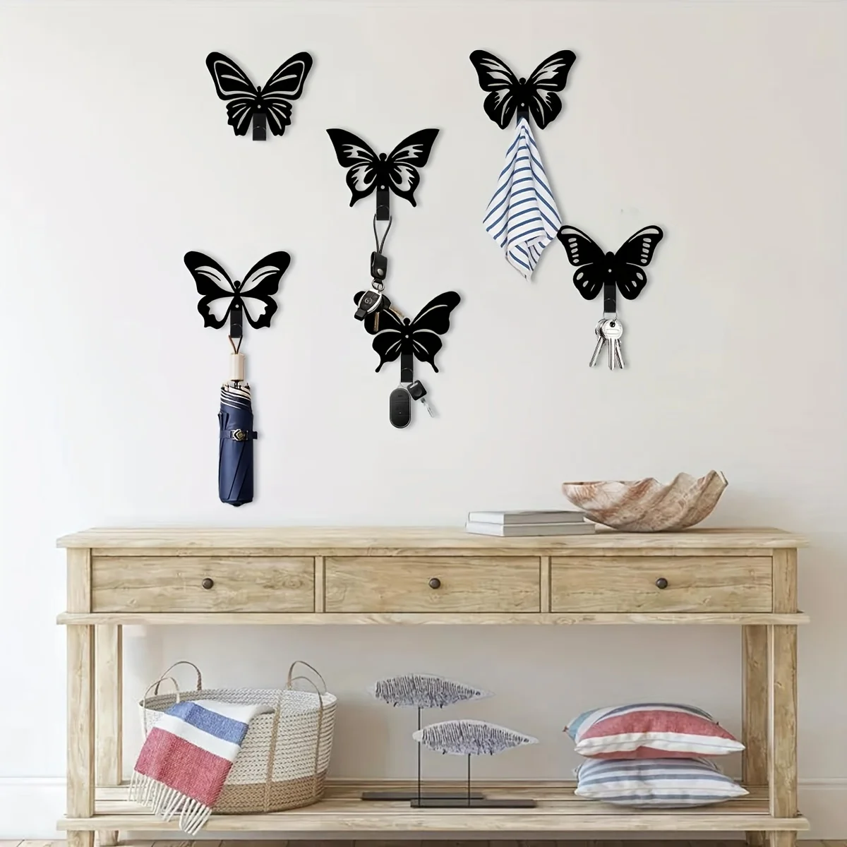 2D Easy-to-Install,Wall-Mounted Hooks for Keys & Hats, Ideal for Office, Restroom Decor6pcs Charming Butterfly Metal Key Holders