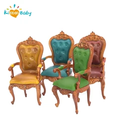 1:12 Dollhouse Miniature European Armchair Footstool Retro Study Chair Furniture Model Decor Toy Doll House Accessories