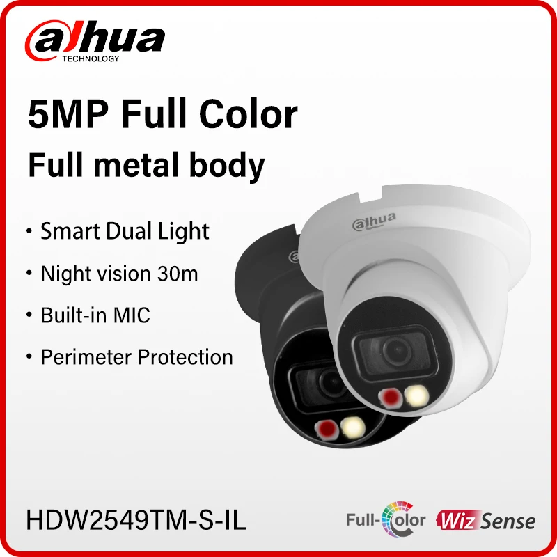 

Dahua 5MP Full Color IP Camera Outdoor Full Metal Body Waterproof Security Monitor Black WizSense 3K IPC With Mic HDW2549TM-S-IL