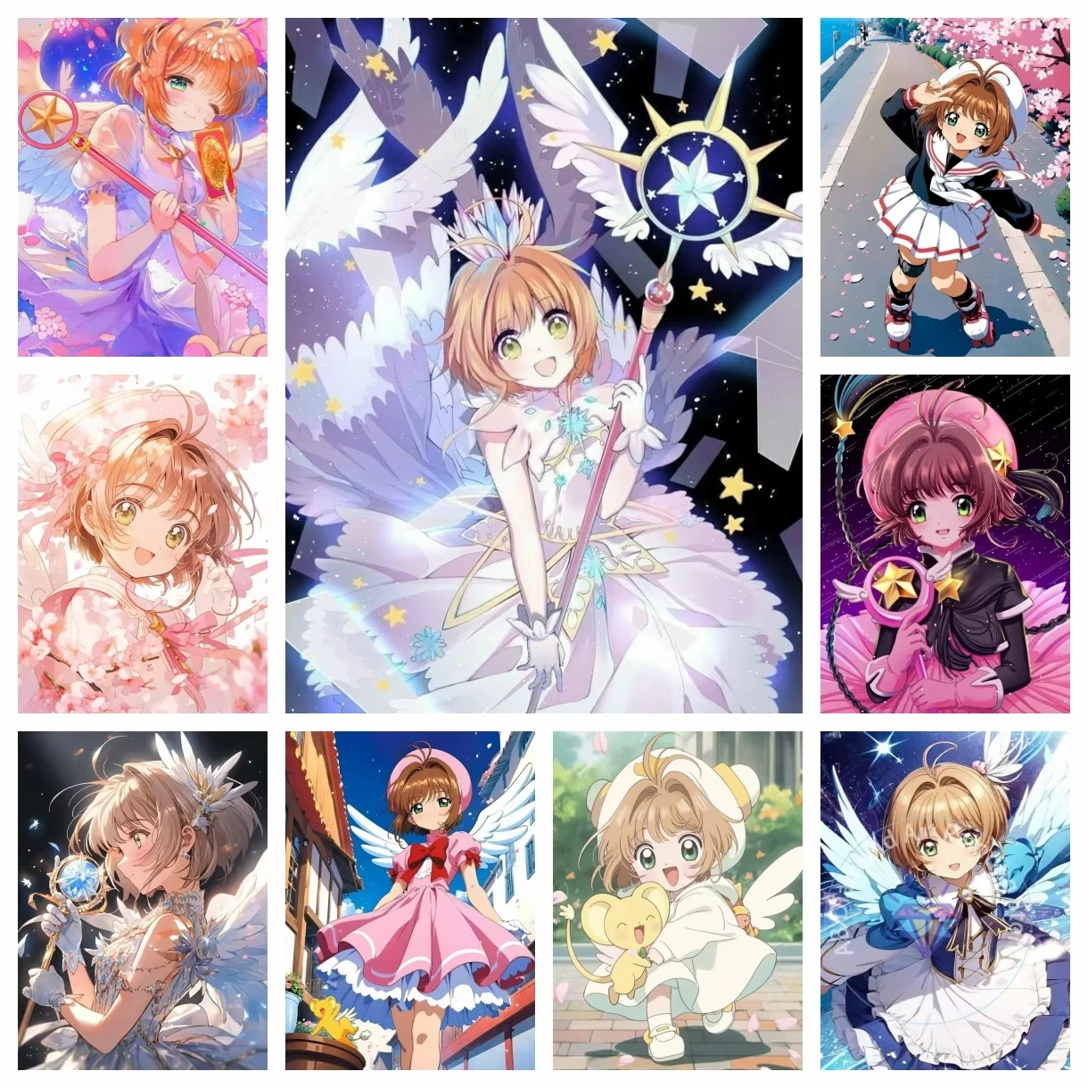 Cardcaptor Sakura Leinwandgemälde, japanisches Anime-Leinwand-Wandkunst-Poster für Wohnzimmer, Heimdekoration, Geschenk