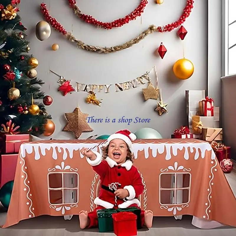 D0AD Spiced Cake House Christmas Tablecloth, Family Gatherings, Holiday Parties, Children's Play Area, Comfortable Winter