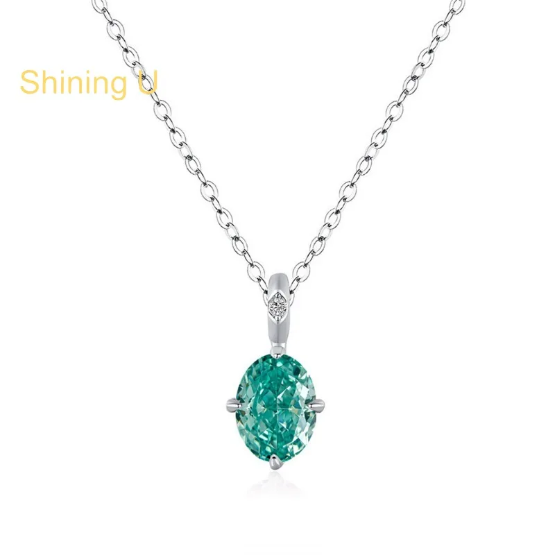 

Серебряное колье Shining U 925 пробы с овальными камнями мятно-зеленого аквамарина 6*8 мм для женщин, изысканные ювелирные украшения на лето
