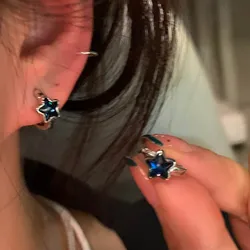 Y2K-pendientes de aro de estrella azul para mujer y niña, aretes Vintage, joyería estética Simple, regalo