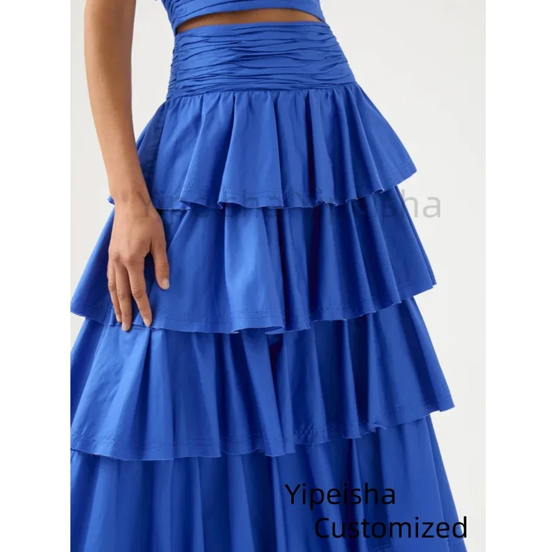 Personalizado na moda em camadas maxi vestido plissado cintura alta longo vestido de noite babados fosco cetim feminino formal vestido de festa de baile