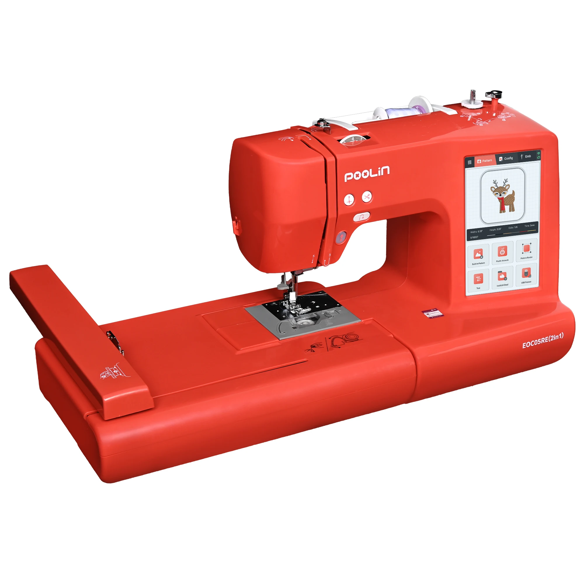 POOLIN EOC05RE 2in1 Embroidery Sewing Machine, Computerized Home Machine for Beginners with Starter Kit