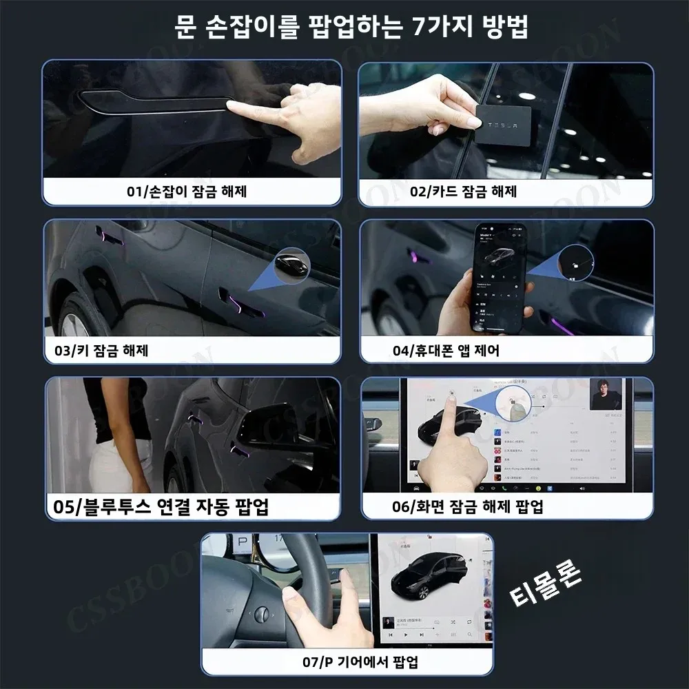 CSSBOON Automatic Door Handle for Tesla Model Y 3 Color LED Light 4 Doors Electric Door Opening Pump Handlebar For New Y Juniper