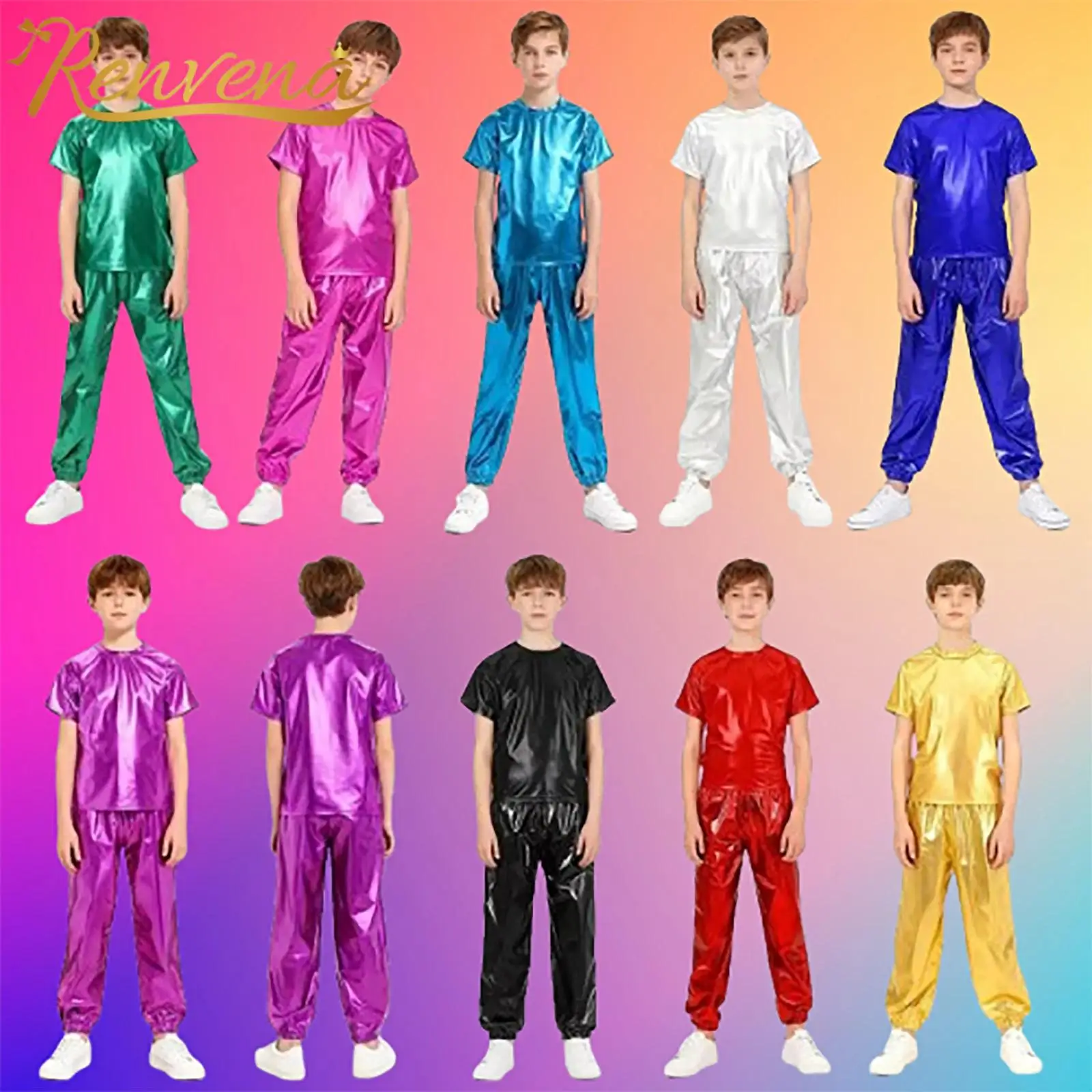 Teens Disco Outfit Girls Boys Jazz Dance Party Costumes Children Shiny Sequins Dancewear Sets Hippie Festival Metallic Prom Suit