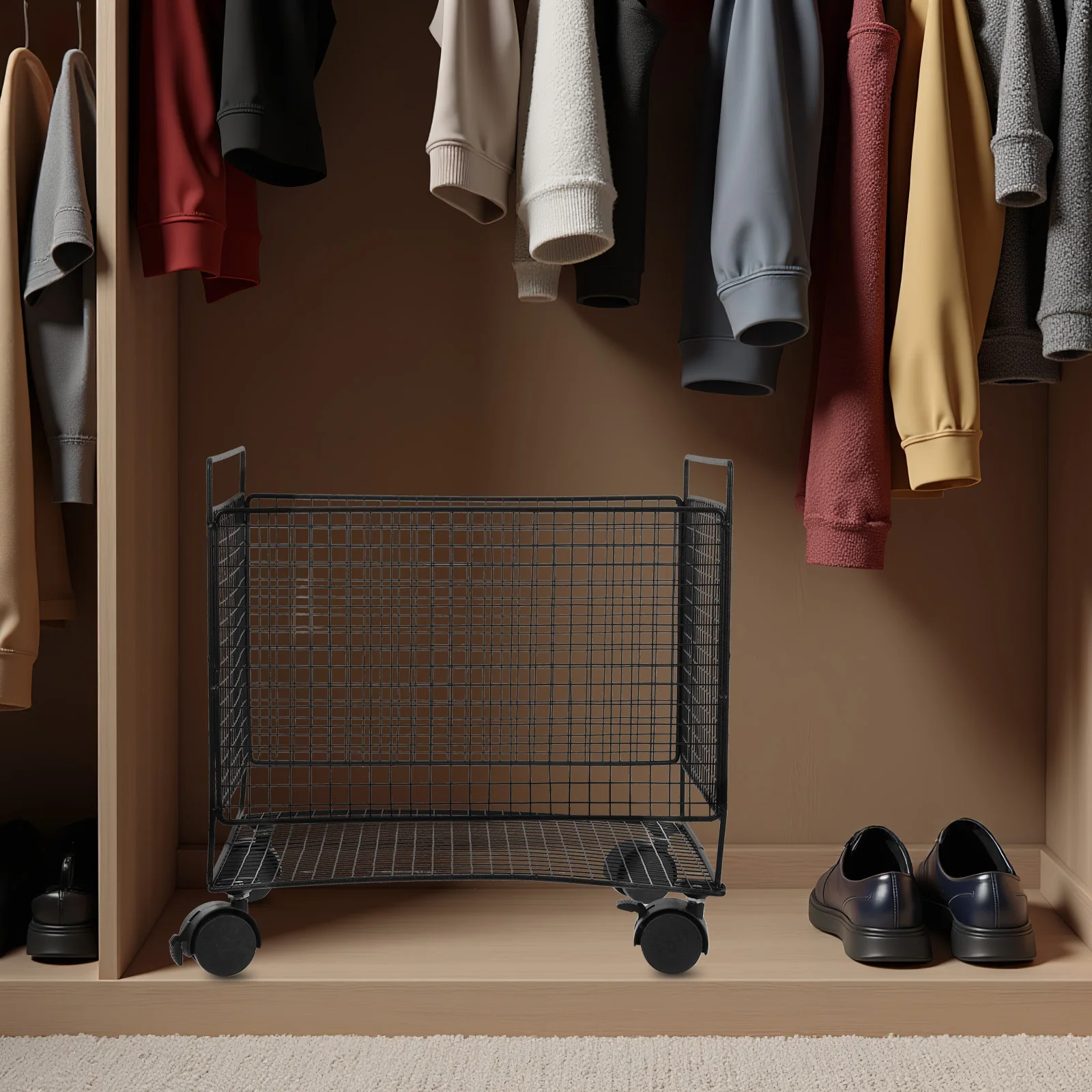 

Rolling Laundry Basket Dirty Clothes Storage Basket Large Iron Hamper Black 12.97x12.77x9.82in Laundry Organizer for Bathroom