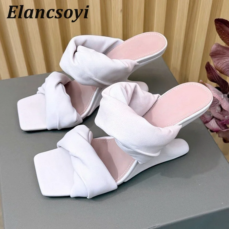 Wedges Heels Slippers Women Genuin Leather Square Toe Strange Style Lazy Sandals Summer Fashion Outdoor Rome Sandalias 2026