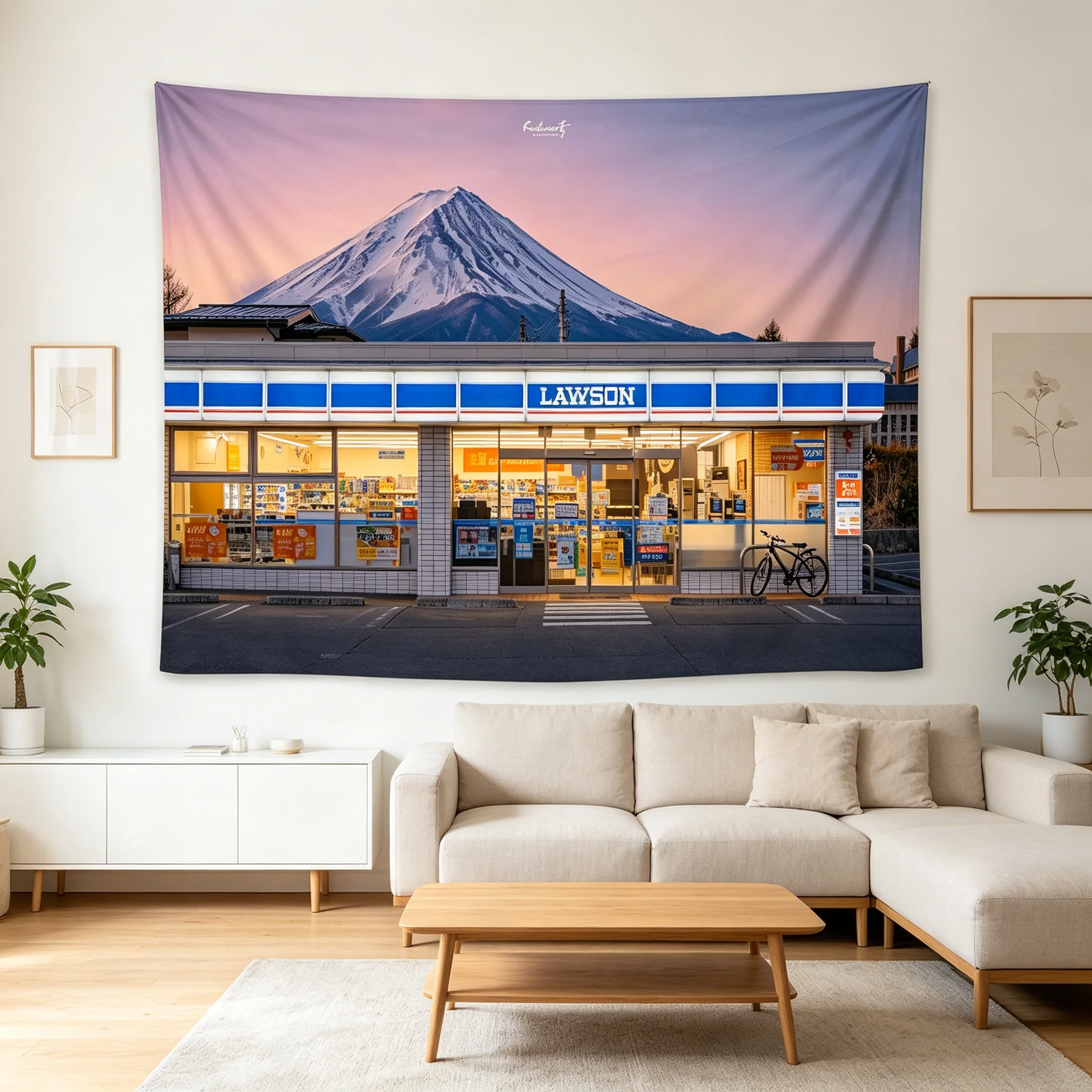 Mount Fuji Sunset Tapestry Japanese Convenience Store Street View Wall Hanging for Bedroom Decor